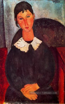 elvira avec un col blanc 1918 Amedeo Modigliani Peinture à l'huile